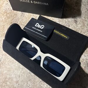 NEW Dolce & Gabbana White Frame Sunglasses with Blue Lenses